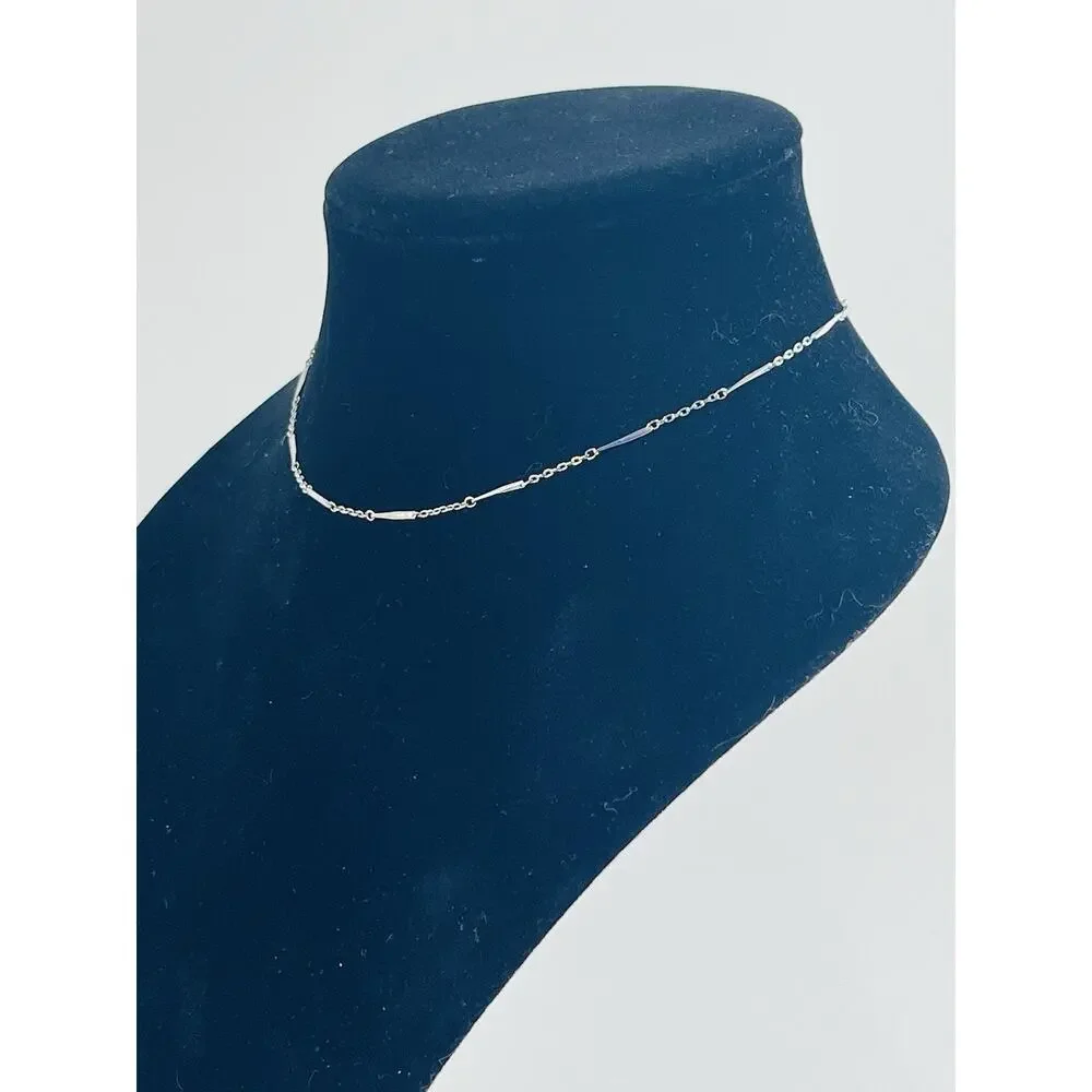 Crown Trifari Station Necklace Choker Silver Tone Dainty Logo Geometric Thin Ang